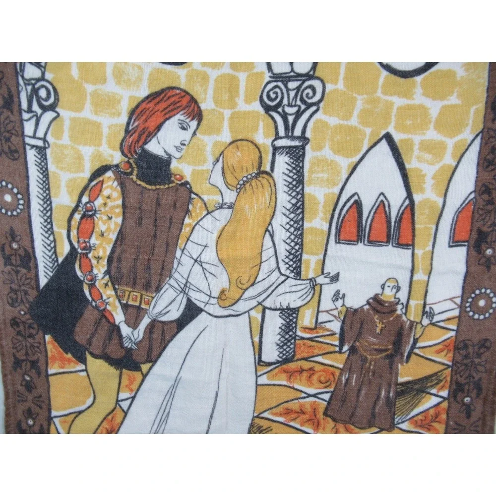 Vintage Romeo & Juliet Stratford Upon Avon Linen Tea Towel William Shakespeare